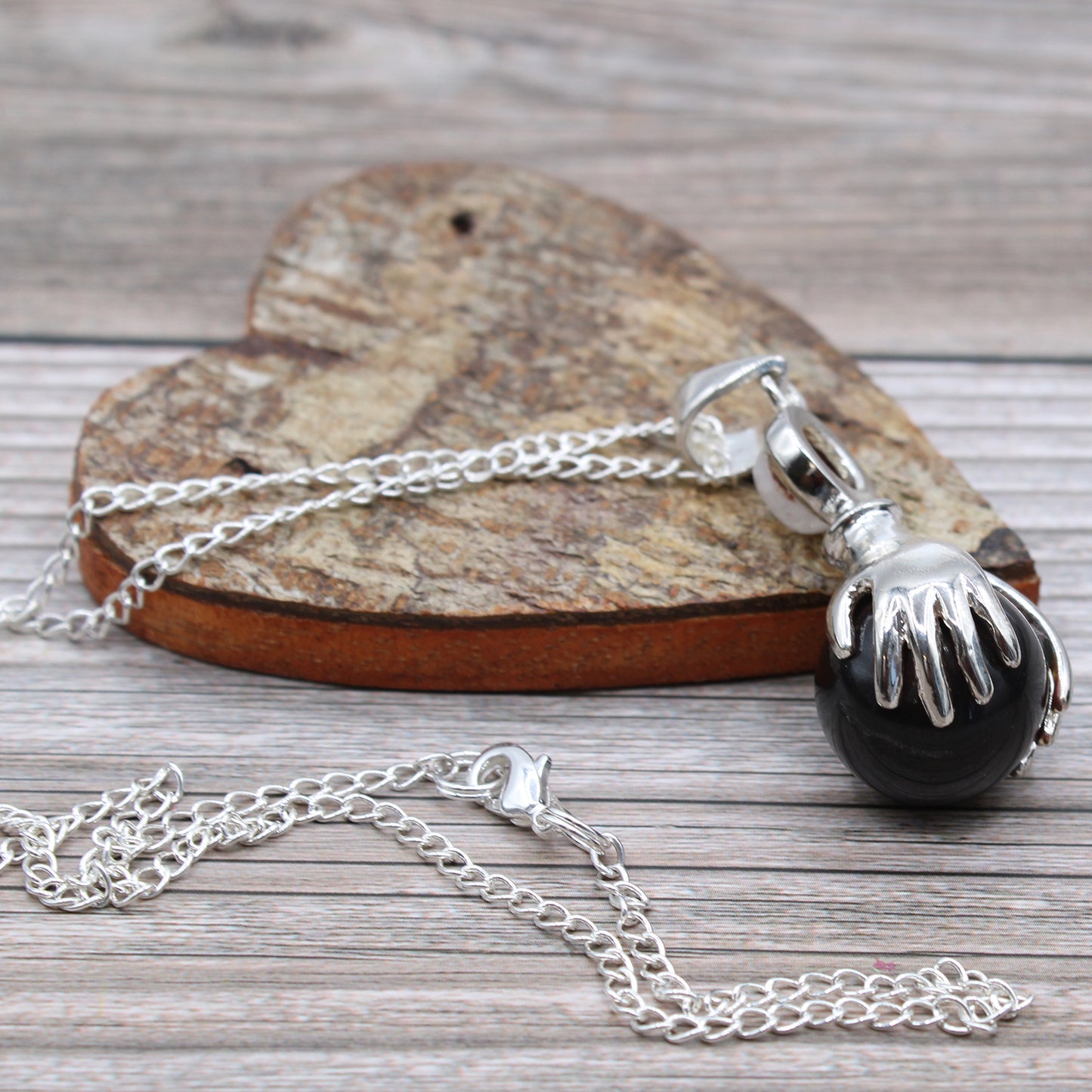 Gemstone Healing Hands Pendant - Black Agate From Witch, Please!