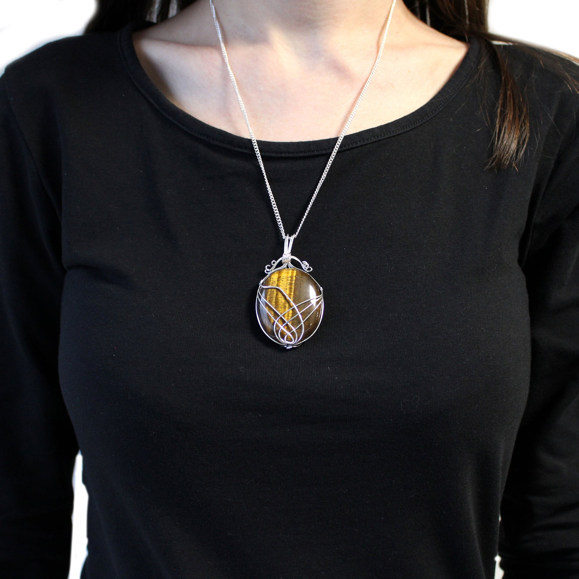 Swirl Wrapped Gemstone Necklace - Tiger Eye From Witch, Please!