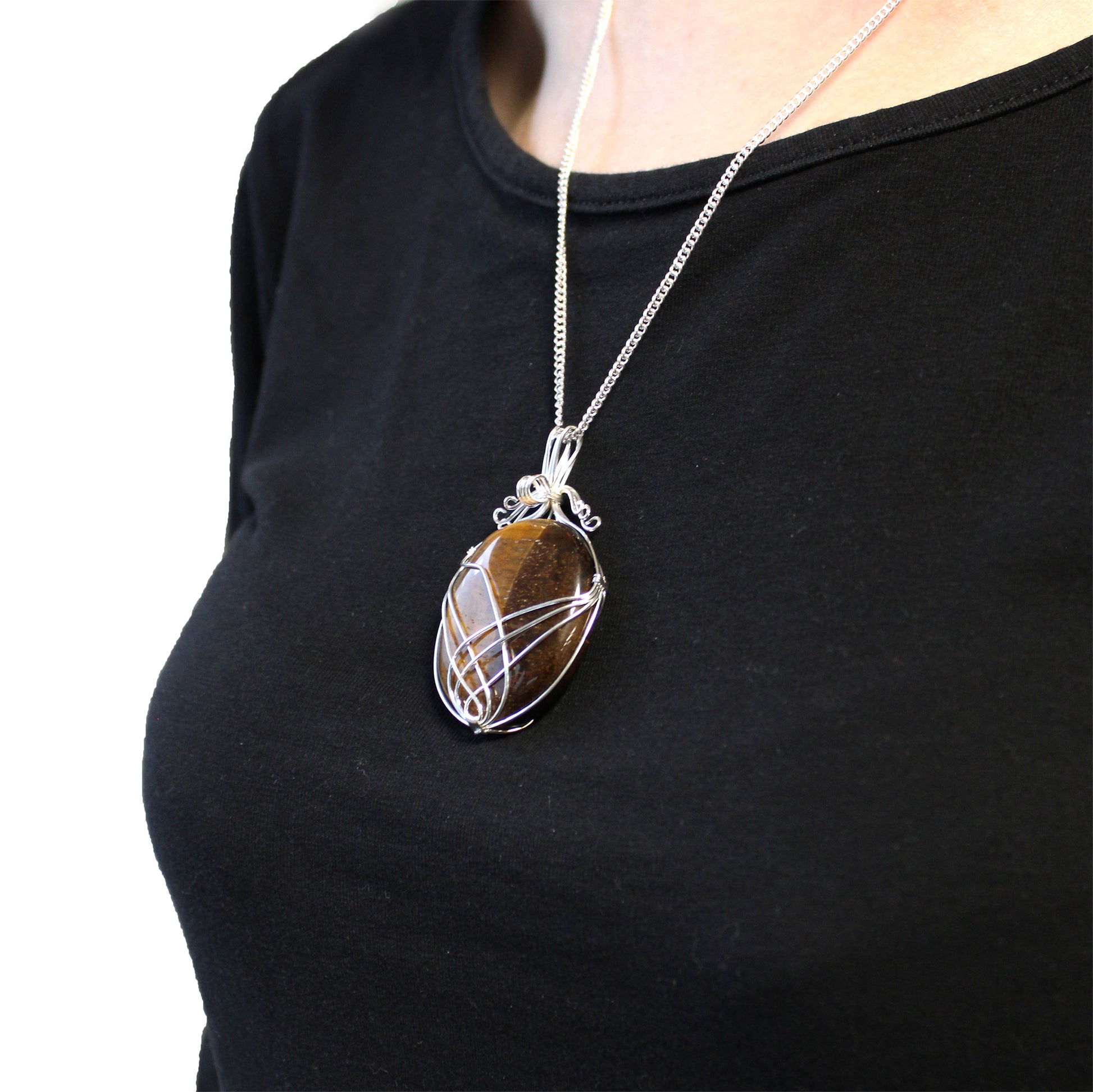 Swirl Wrapped Gemstone Necklace - Tiger Eye From Witch, Please!