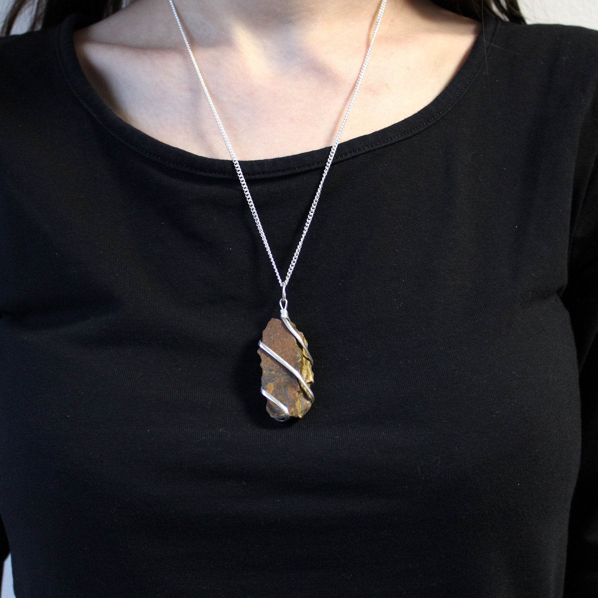 Cascade Wrapped Gemstone Necklace - Rough Tiger Eye From Witch, Please!