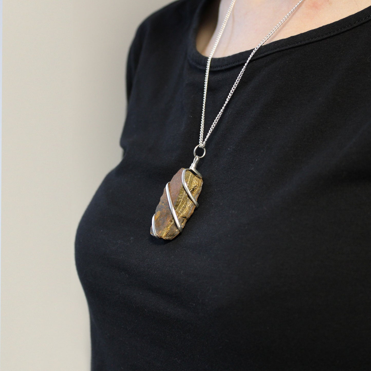 Cascade Wrapped Gemstone Necklace - Rough Tiger Eye From Witch, Please!