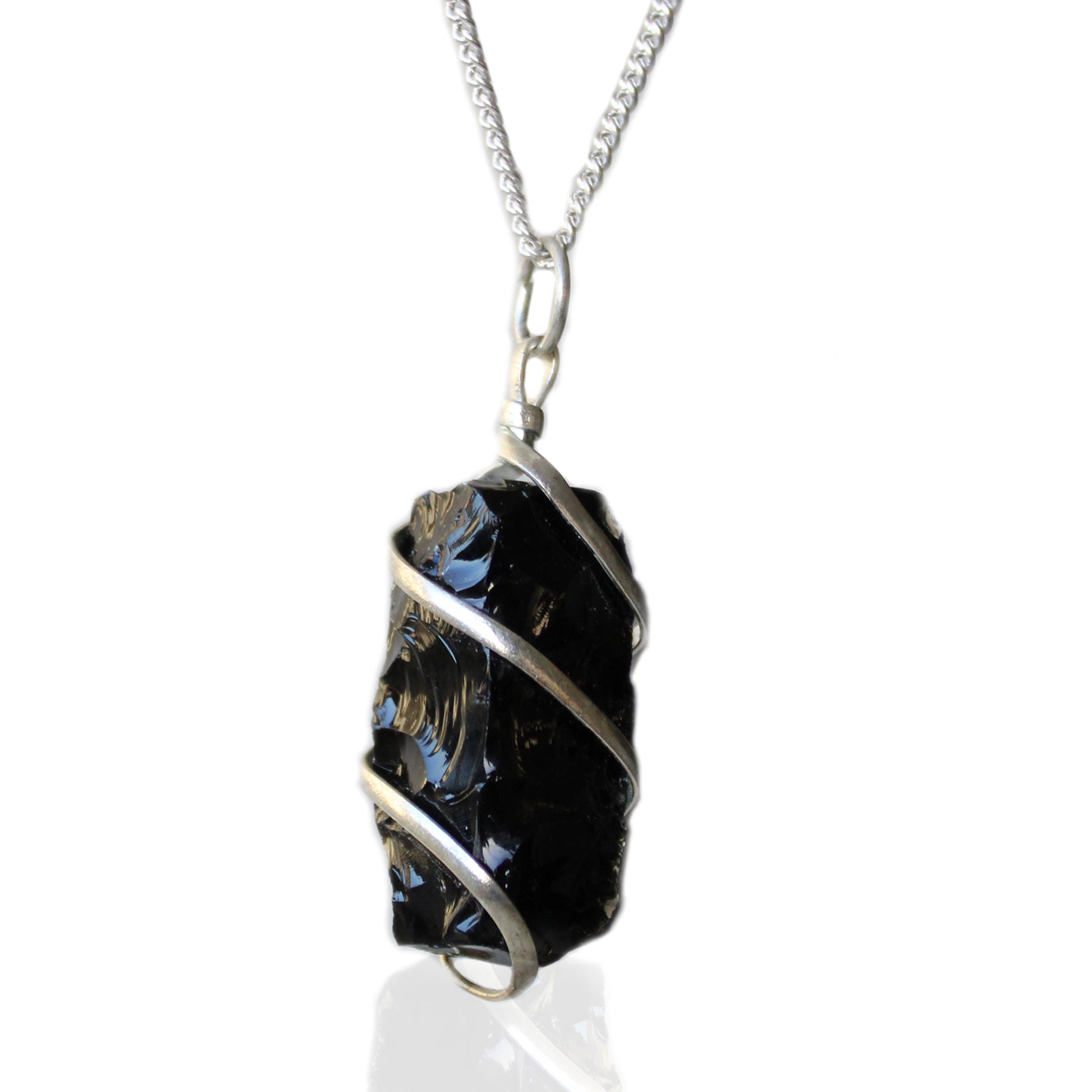 Cascade Wrapped Gemstone Necklace - Rough Black Onyx From Witch, Please!