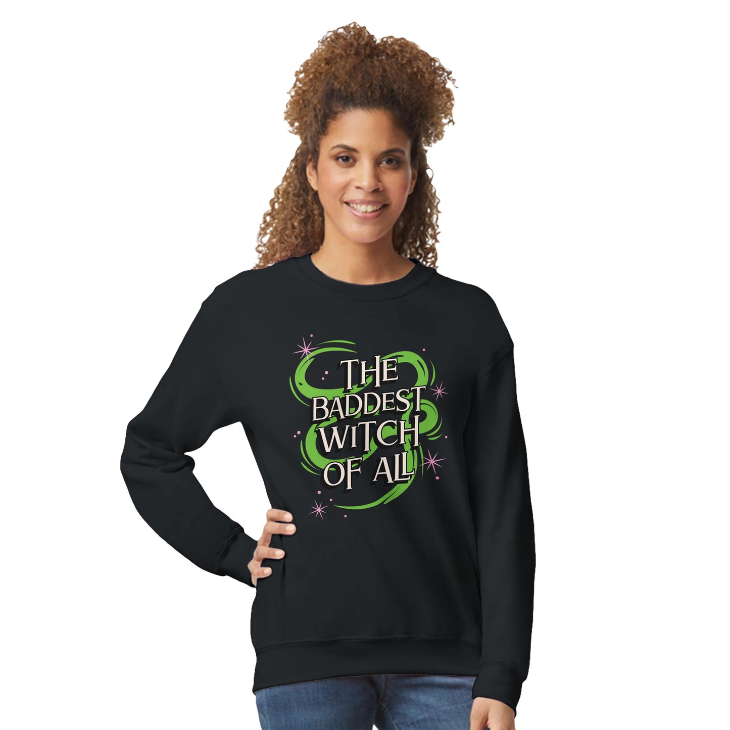 The Baddest Witch of All Classic Unisex Black Crewneck Sweatshirt | Cozy & Stylish Apparel From Witch, Please!