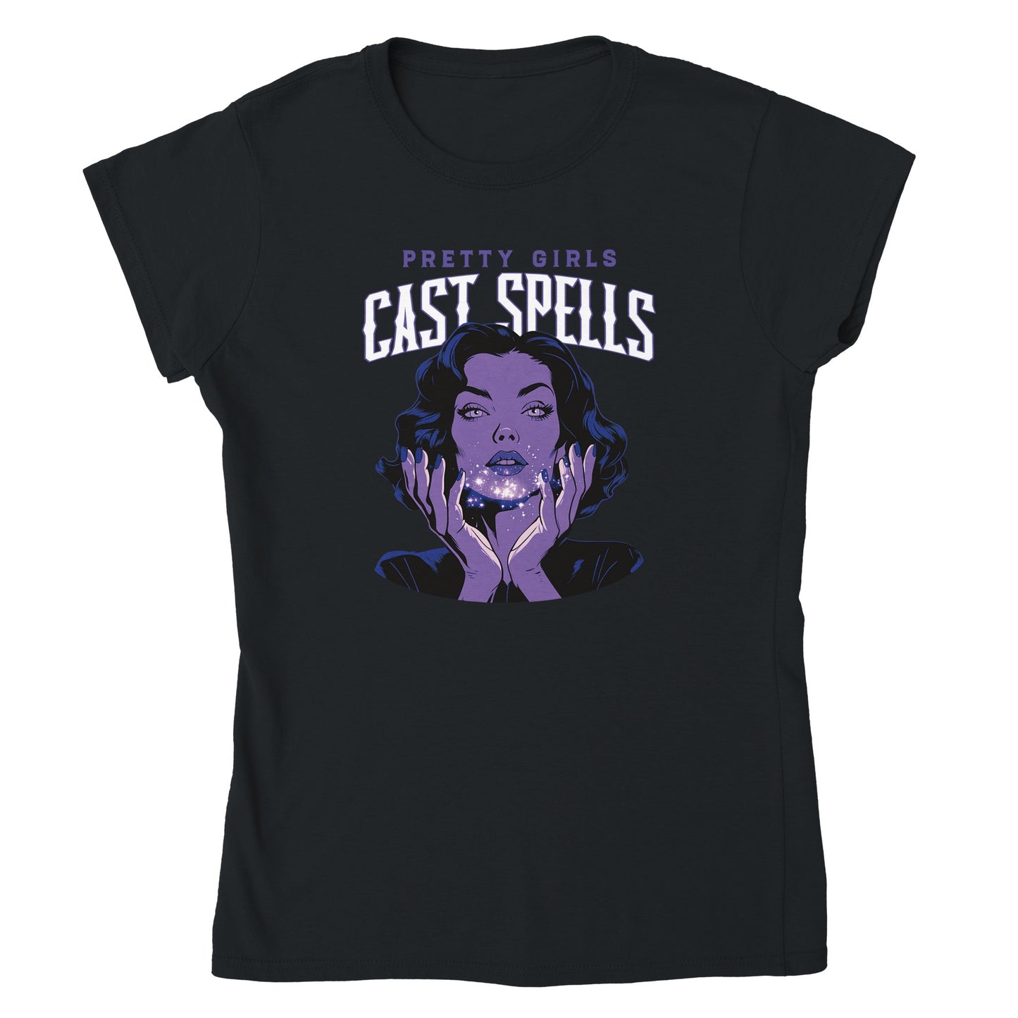 Pretty Girls Cast Spells Classic Womens Crewneck Black T-shirt From Witch, Please!