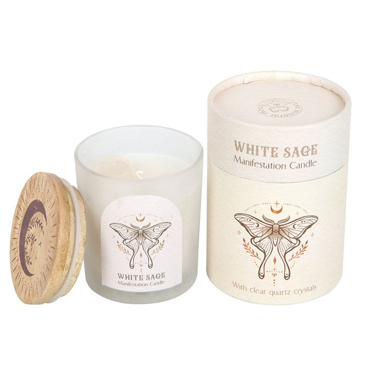 Luna Moth Manifestation Candle with Clear Quartz Crystals