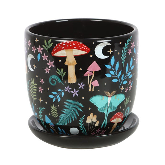 Dark Forest Print Ceramic Plant Pot with Saucer From Witch, Please!