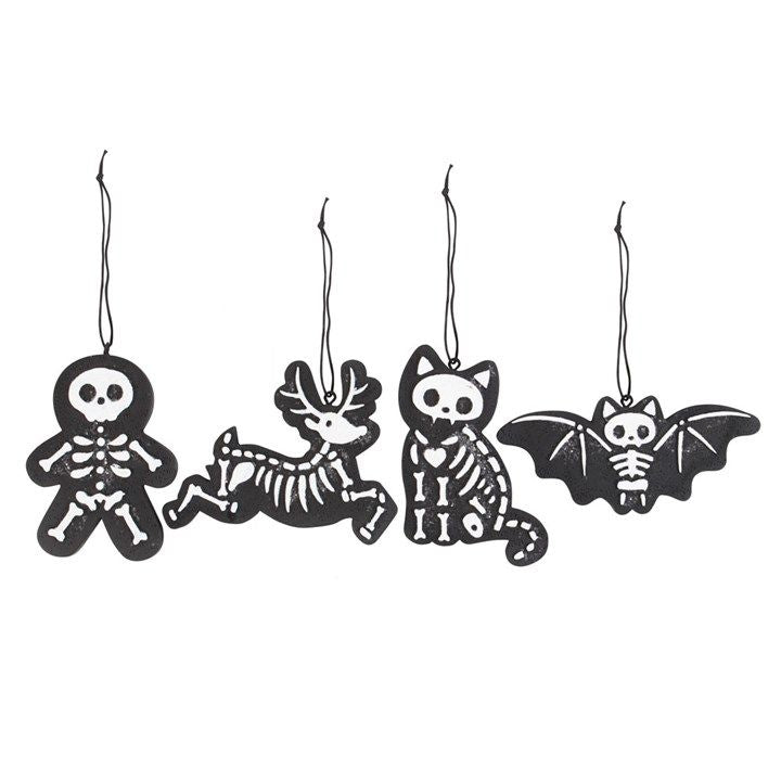 Set of 4 Black Creepy Skeleton Cookie Ornaments From Witch, Please!