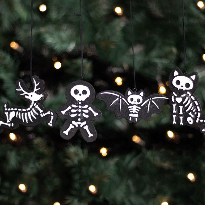 Set of 4 Black Creepy Skeleton Cookie Ornaments From Witch, Please!