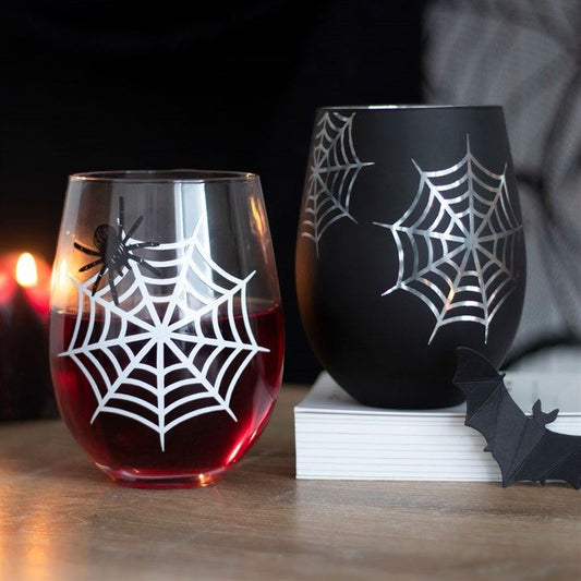 Set of 2 Spider and Web Stemless Wine Glasses From Witch, Please!