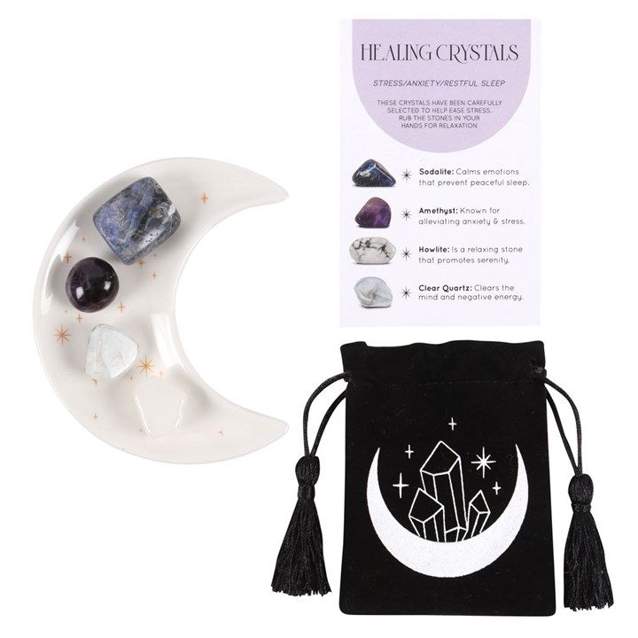 Stress Healing Crystal Set with Moon Trinket Dish From Witch, Please!