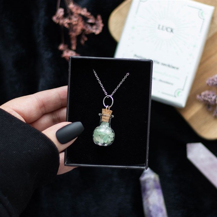 Luck Green Aventurine Crystal Chip Potion Bottle Necklace From Witch, Please!