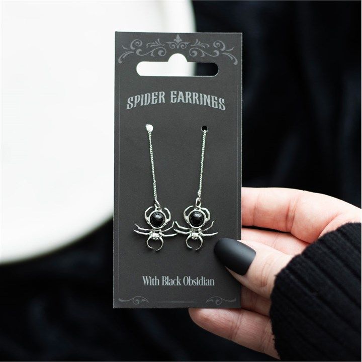 Black Obsidian Spider Threader Earrings From Witch, Please!