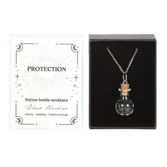 Protection Black Obsidian Crystal Chip Potion Bottle Necklace From Witch, Please!