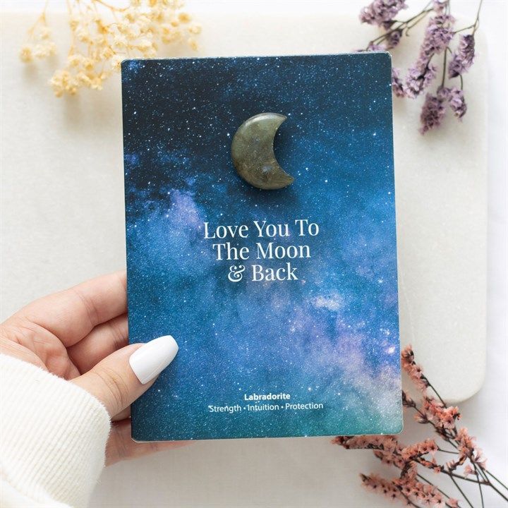 Moon & Back Labradorite Crystal Moon Greeting Card From Witch, Please!