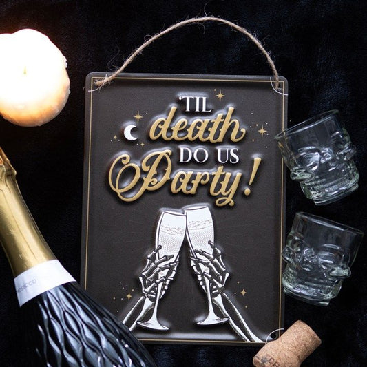 Til Death Do Us Party Champagne Hanging Metal Sign From Witch, Please!