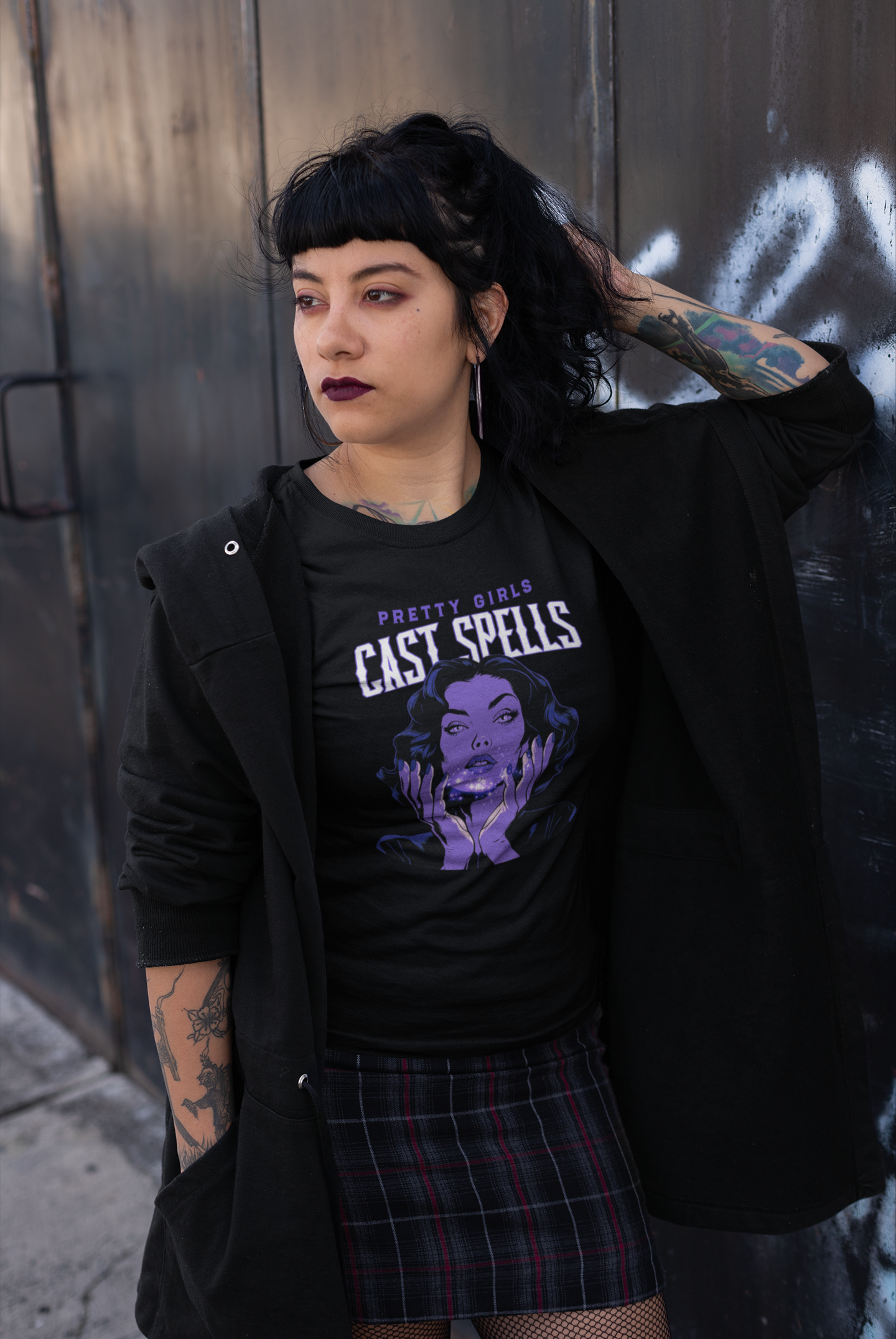 Pretty Girls Cast Spells Classic Womens Crewneck Black T-shirt From Witch, Please!