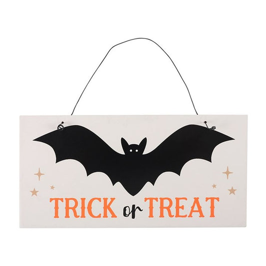 Trick or Treat Bat Hanging Sign From Witch, Please!