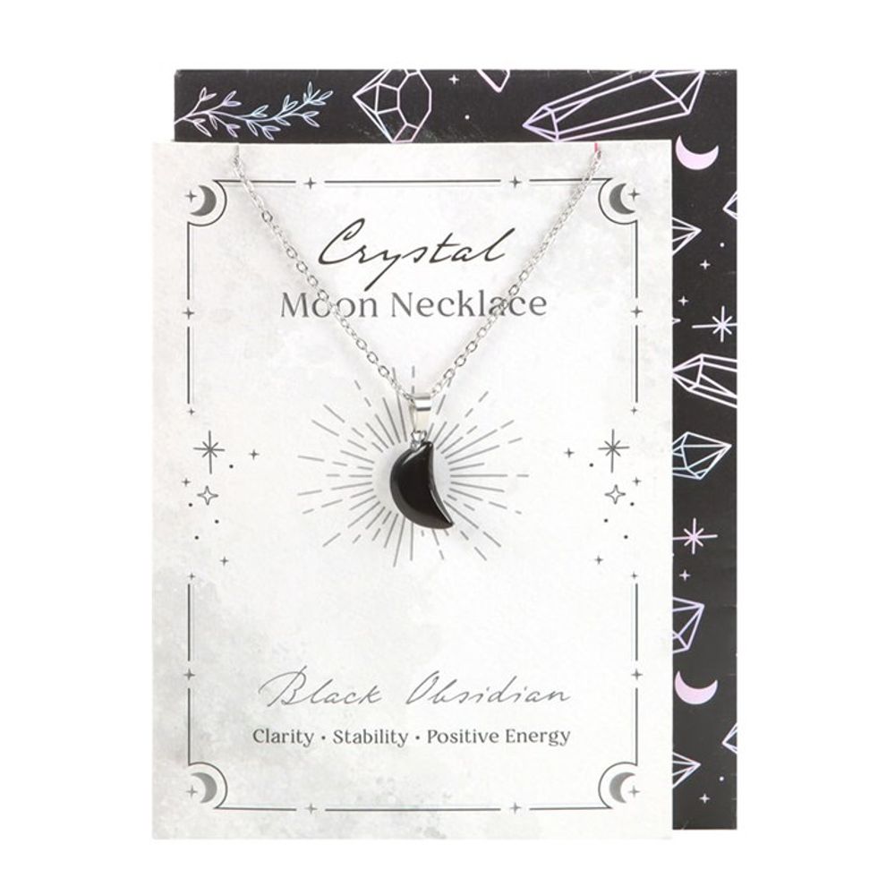 Black Obsidian Crystal Moon Necklace on Greeting Card From Witch, Please!