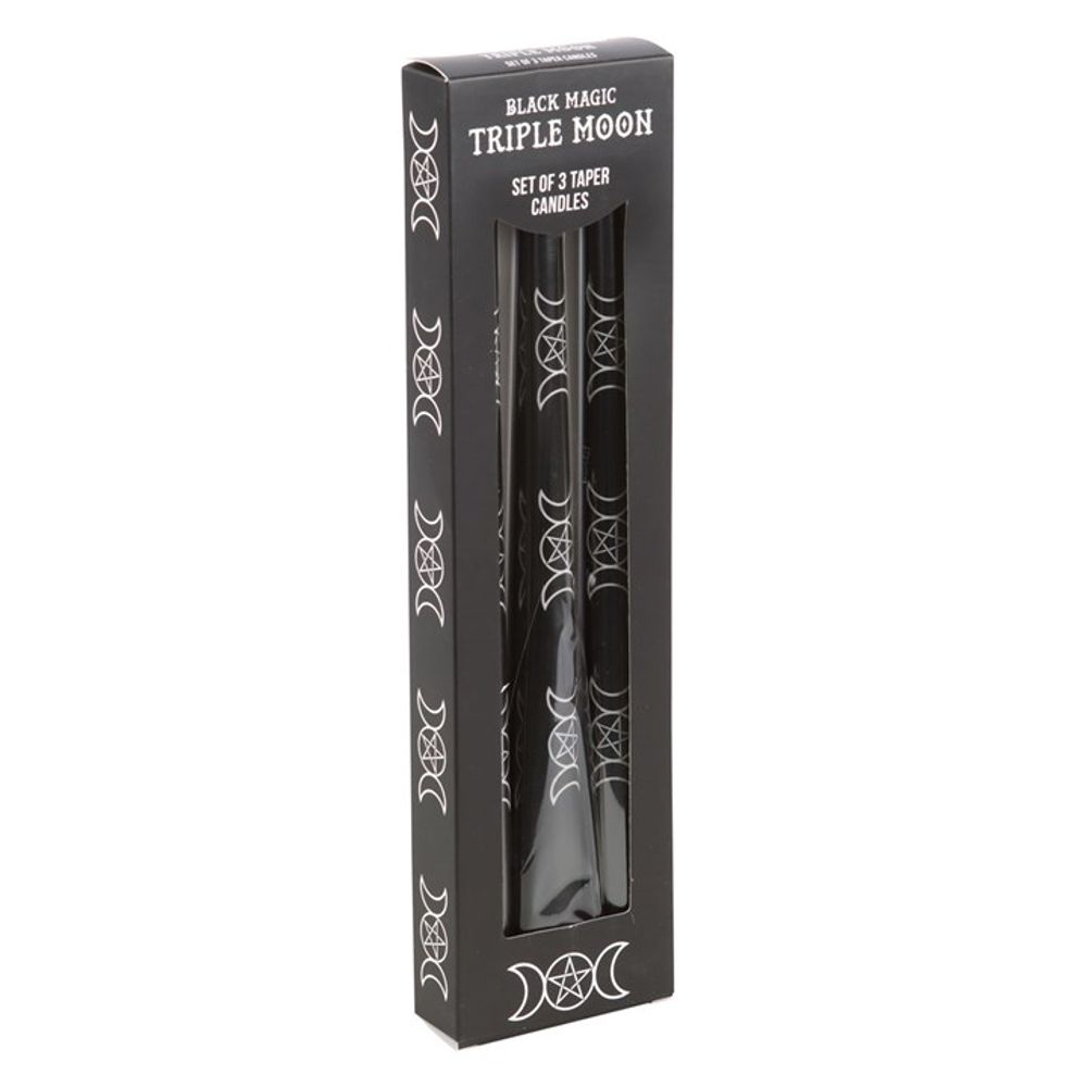 Set of 3 Black Magic Triple Moon Taper Candles From Witch, Please!