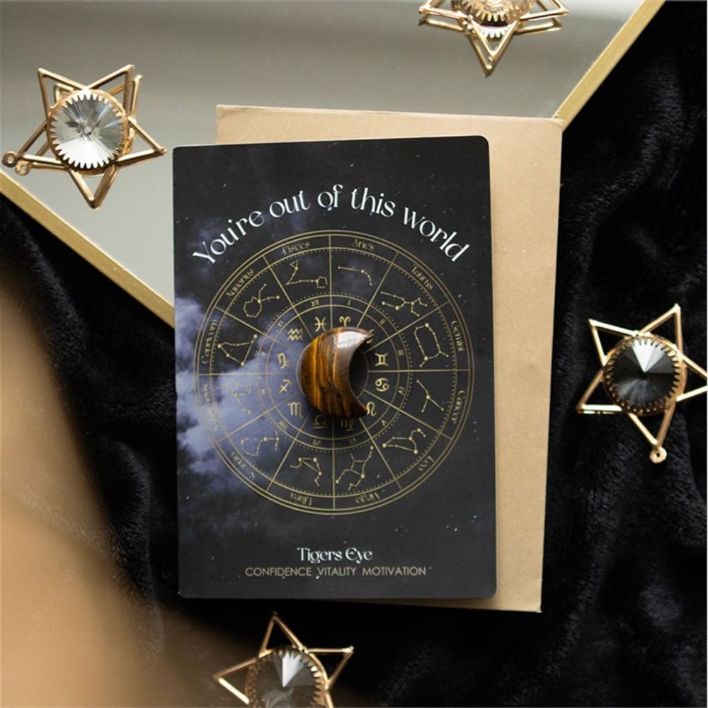 Out Of This World Tiger's Eye Crystal Moon Greeting Card From Witch, Please!