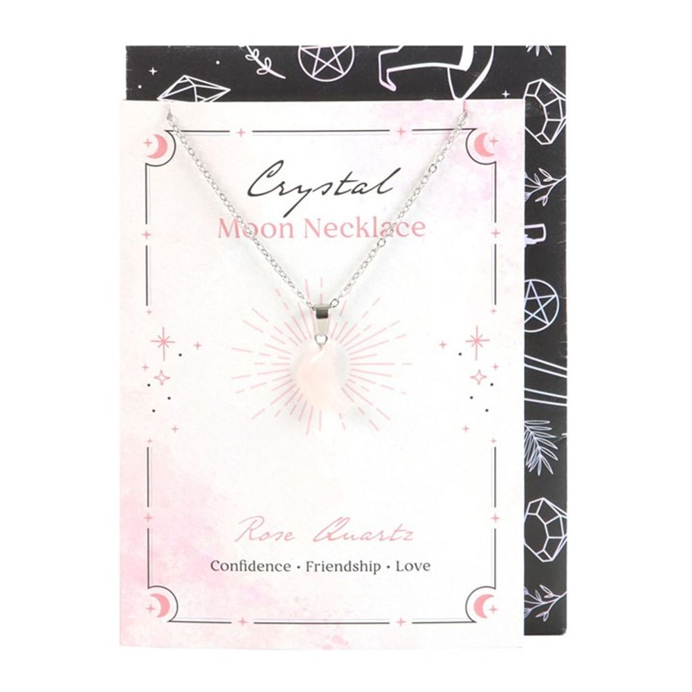 Rose Quartz Crystal Moon Necklace on Greeting Card From Witch, Please!