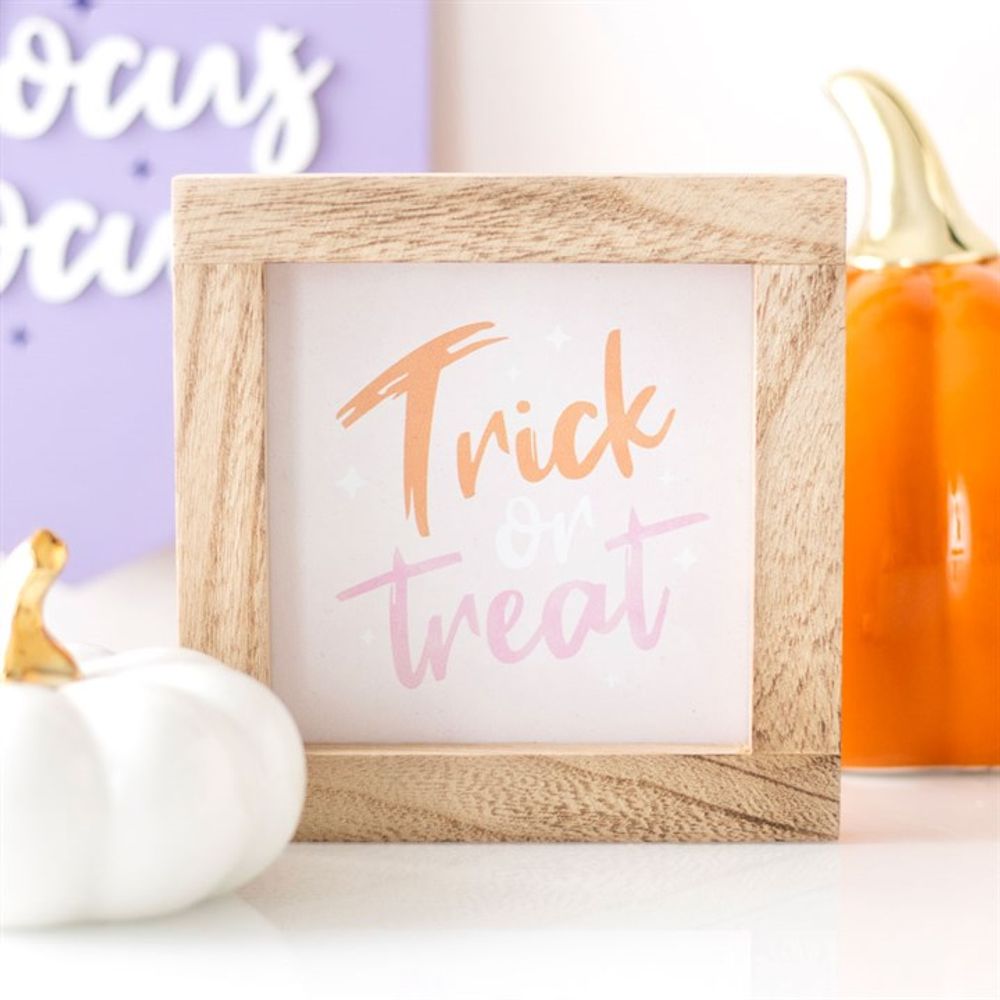 Pink Trick or Treat Wooden Frame Sign From Witch, Please!