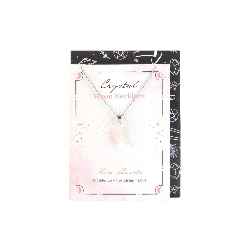 Rose Quartz Crystal Moon Necklace on Greeting Card From Witch, Please!