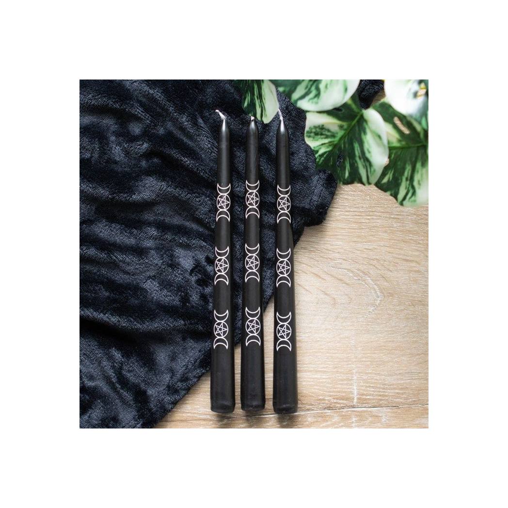 Set of 3 Black Magic Triple Moon Taper Candles From Witch, Please!