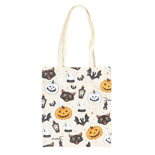 Spooky Cat and Pumpkin Print Polycotton Tote Bag From Witch, Please!