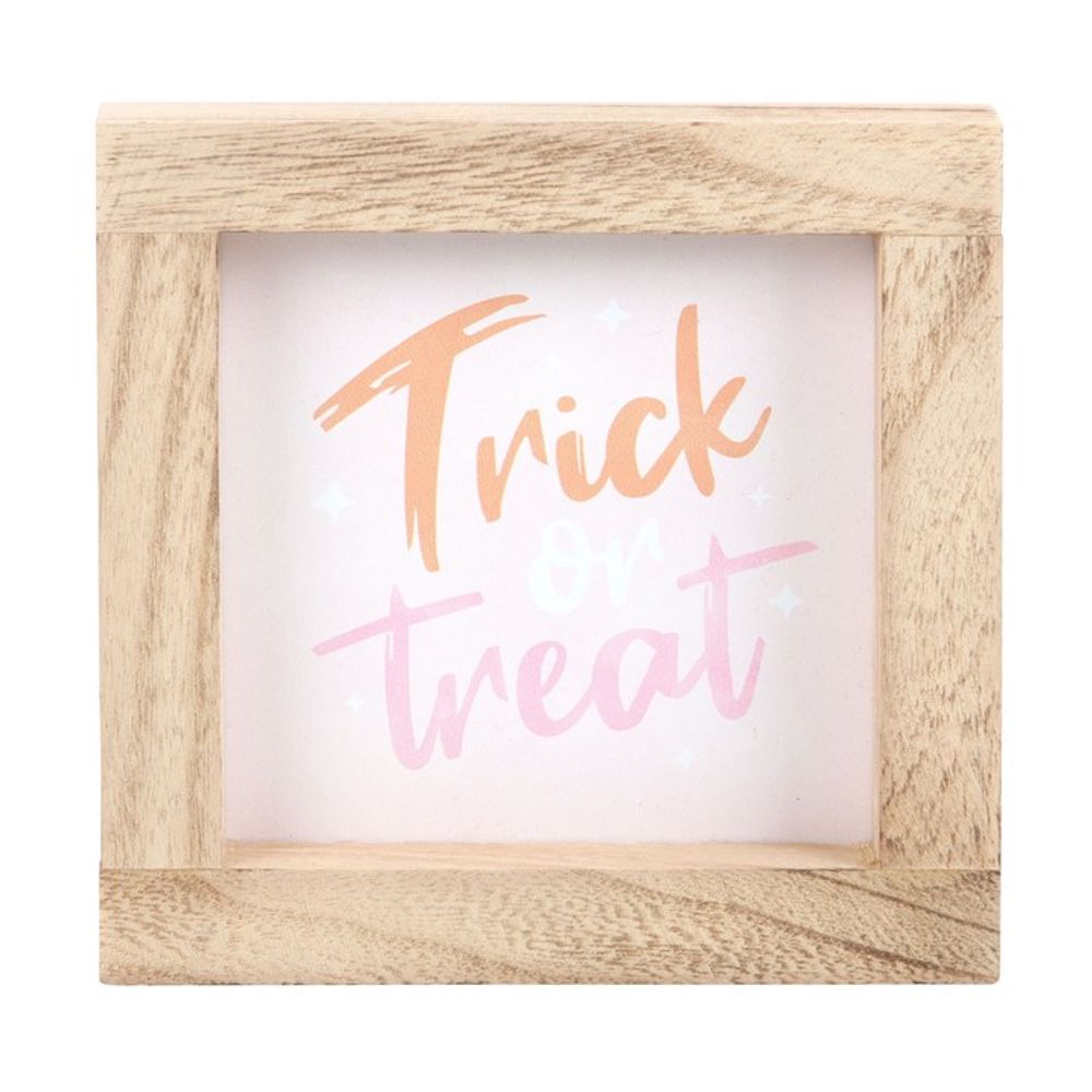 Pink Trick or Treat Wooden Frame Sign From Witch, Please!