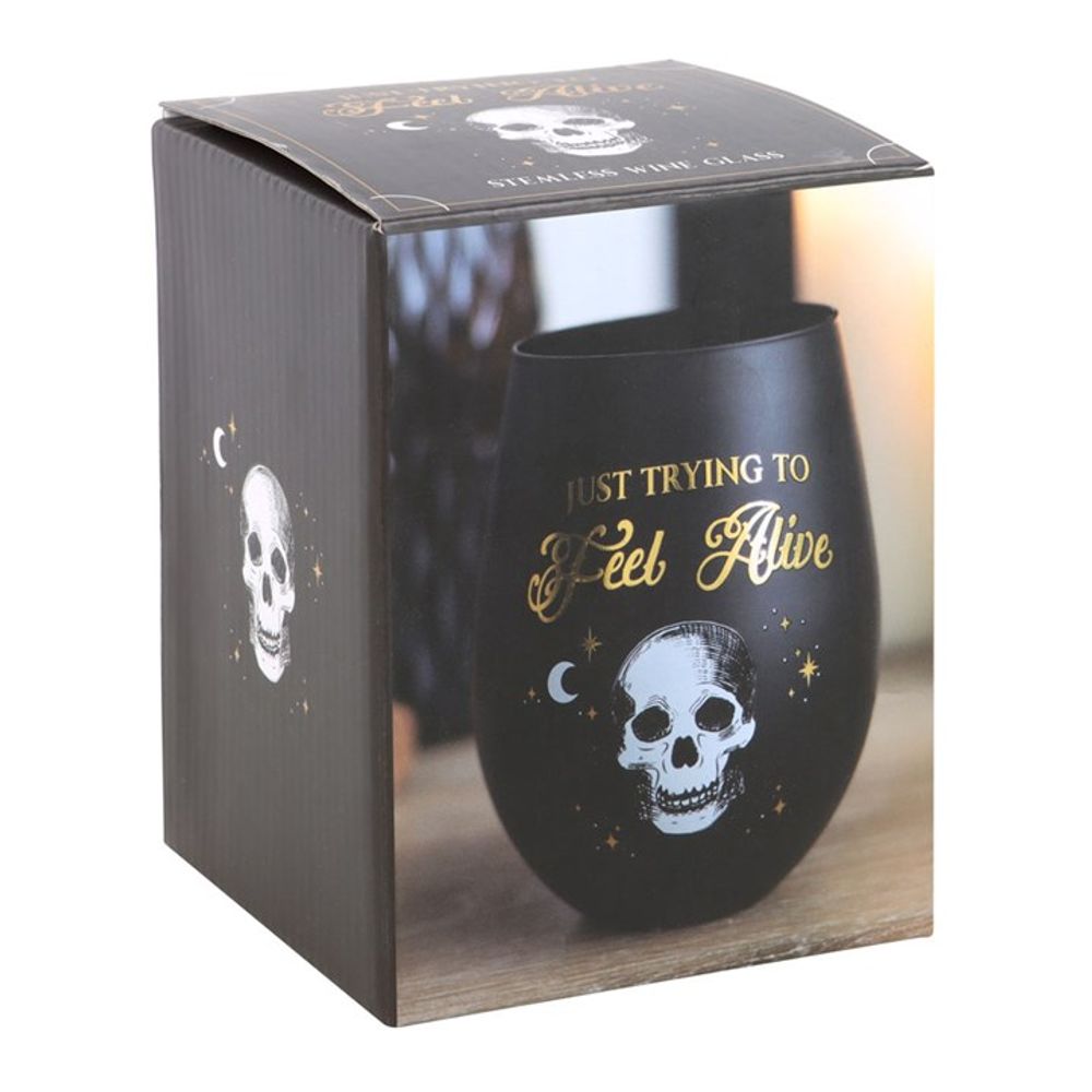 Trying to Feel Alive Stemless Wine Glass From Witch, Please!